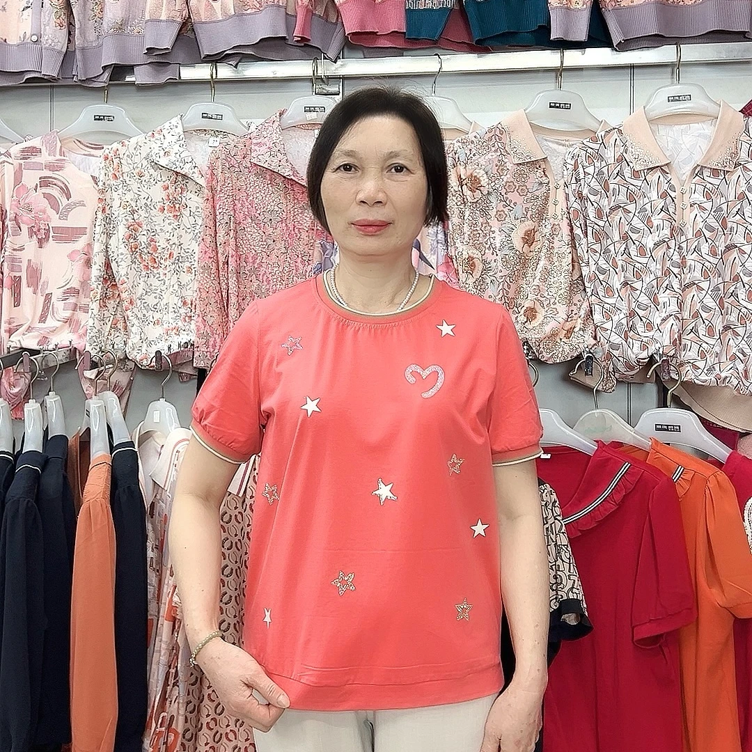 【金夫人妈妈装】中老年春夏大码胖mm宽松遮肚星星款显瘦百搭T恤