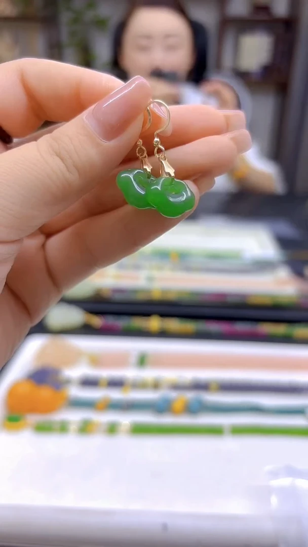 和田玉（碧玉）14K金镶嵌耳饰DIY款E859