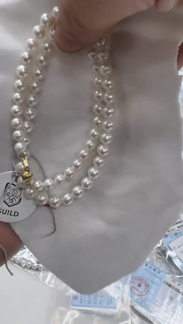 【闪购商品】淡水珍珠项链14K金镶嵌7mm 白细胞窜证
