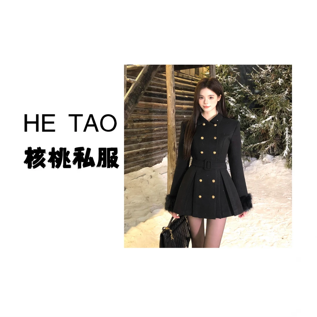 【核桃】【有里布】【送腰带】显瘦修身女气质短款收腰连衣裙LJ0083