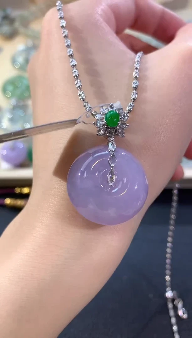 吊坠(不含链)18K金镶嵌翡翠冬日珠宝E147紫货有色差