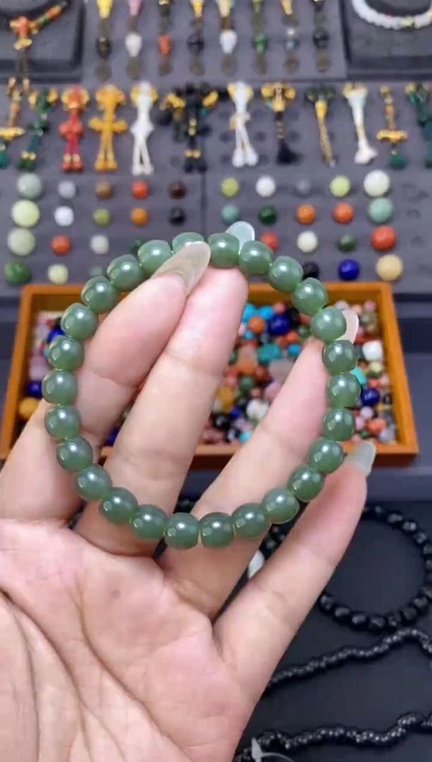 未镶嵌和田玉挂件8mm且末极限弧手串深