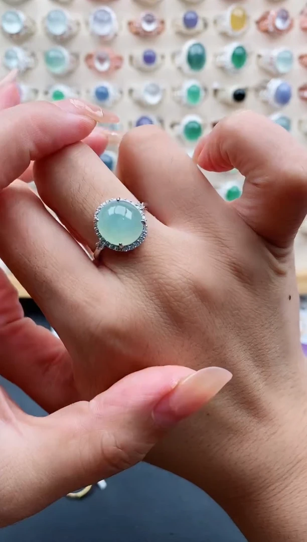 银S925镶嵌戒指翡翠天然缅甸翡翠A货111 6-1