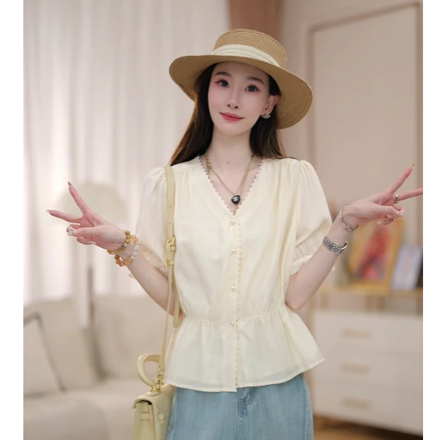 【阳城故事】马克华菲女装夏季欧若风气质设计感短袖上衣