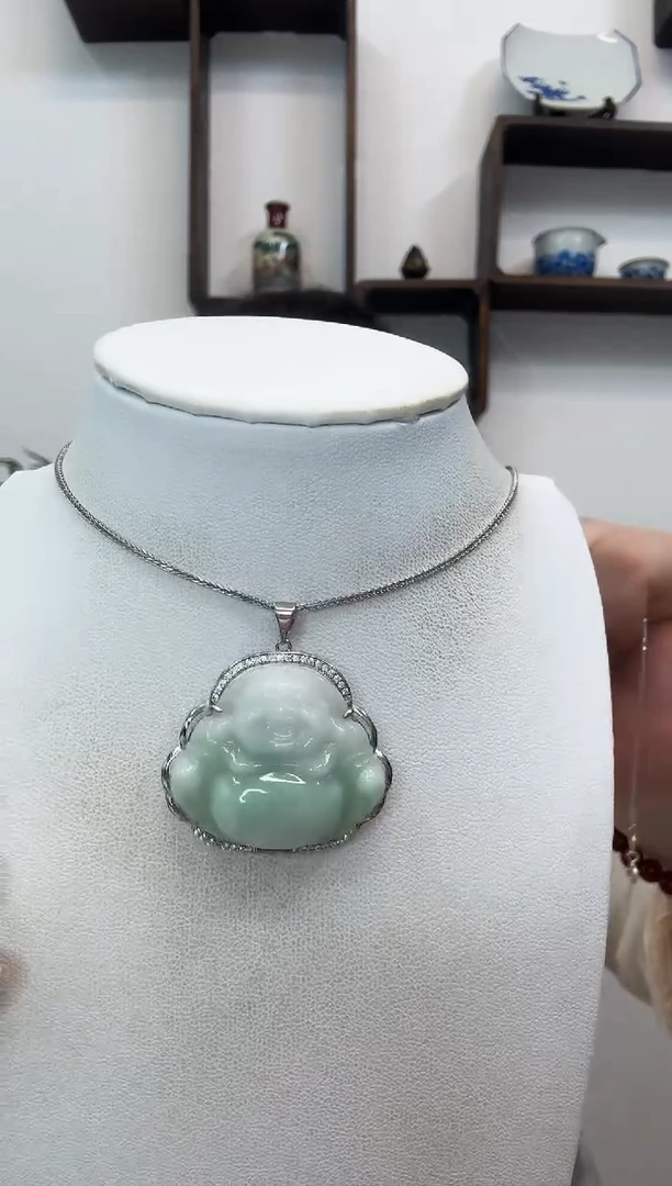 吊坠(赠链)银S925镶嵌翡翠佛公