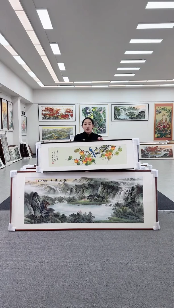 国画手绘 事事如意 150*45 金丝檀边框