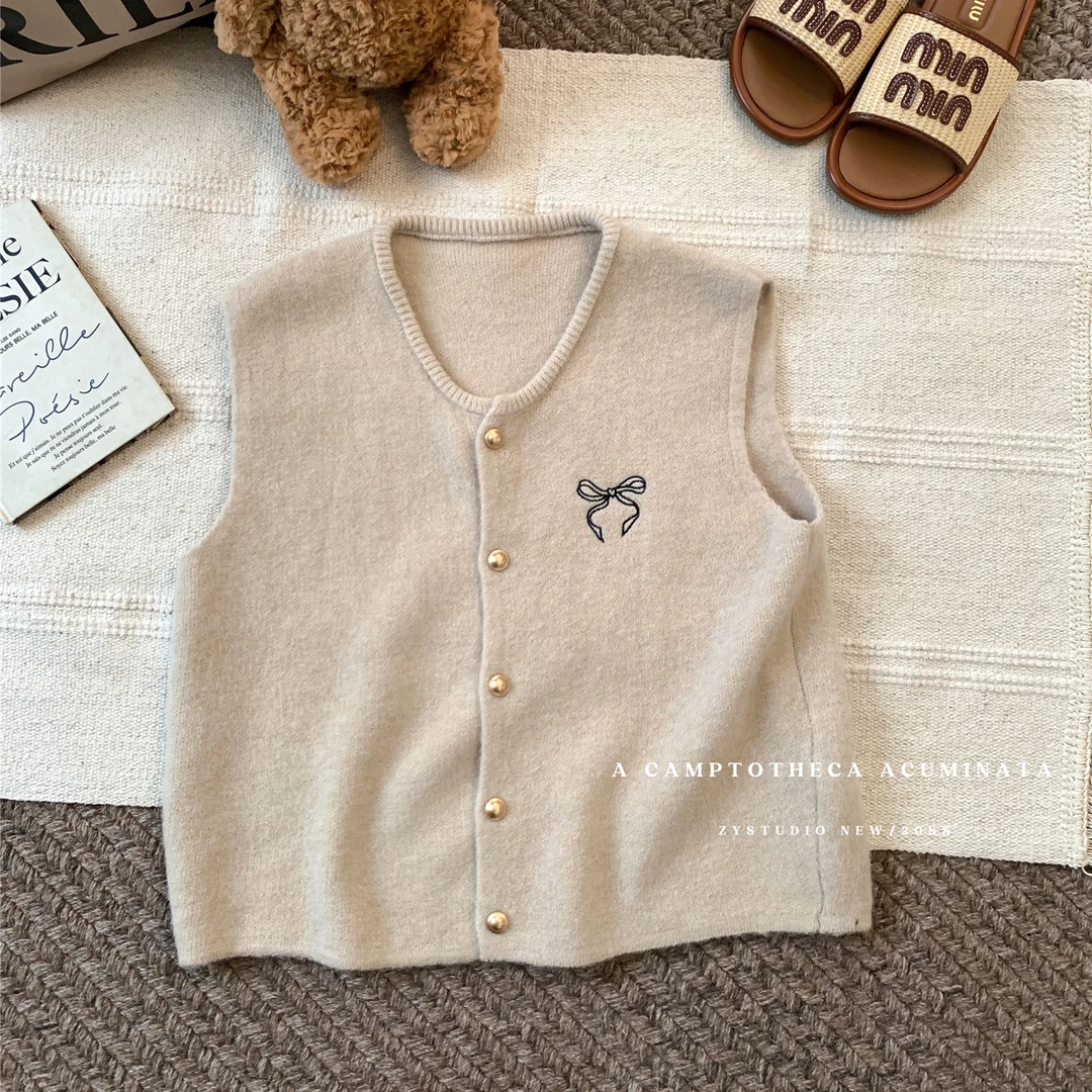 6009高级感圆领针织开衫马甲女春季减龄宽松外穿保暖毛衣背心