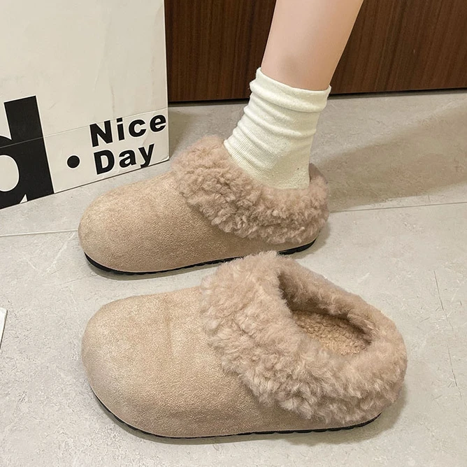 复古棉拖鞋女冬季防滑保暖2025新款毛毛拖鞋女外穿加绒包头勃肯鞋