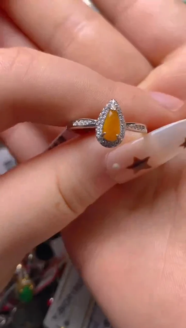 银S925镶嵌戒指翡翠白内无证书