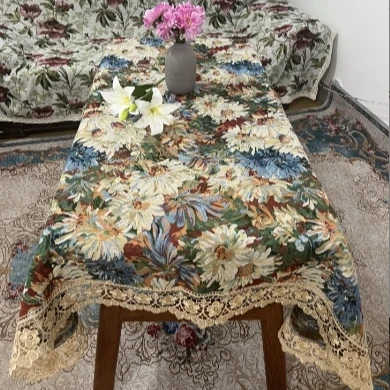 ZN107-257棉麻【160*260】彩菊水溶花边棉麻交织布桌布茶几布