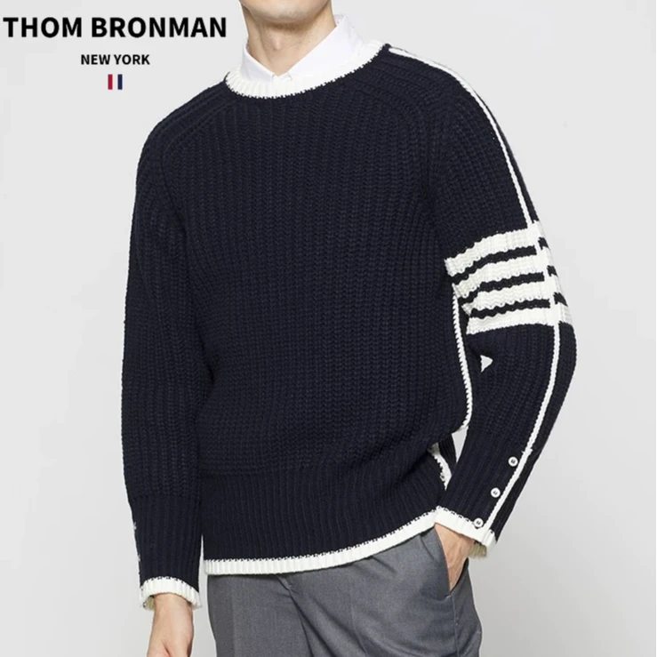 TB【官方正品】THOM BRONMAN汤姆布郎羊毛圆领厚款套头粗针织毛衣