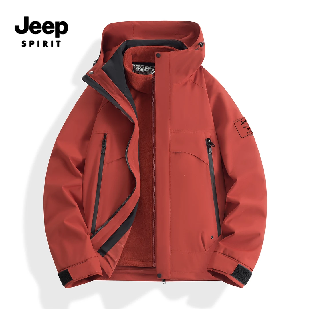 JEEPSPIRIT户外秋冬新款三合一两件套可拆卸男女防风保暖外套