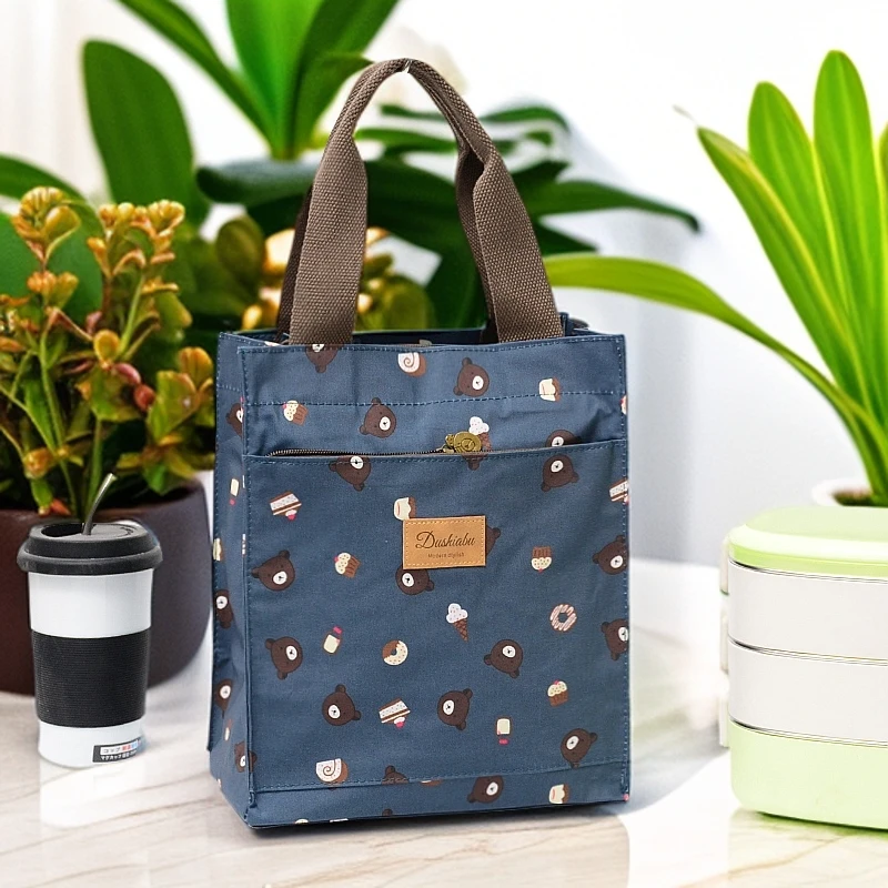 竖款防水保温饭盒包便当包拉链日式工装风防水饭盒铝箔手提包便携