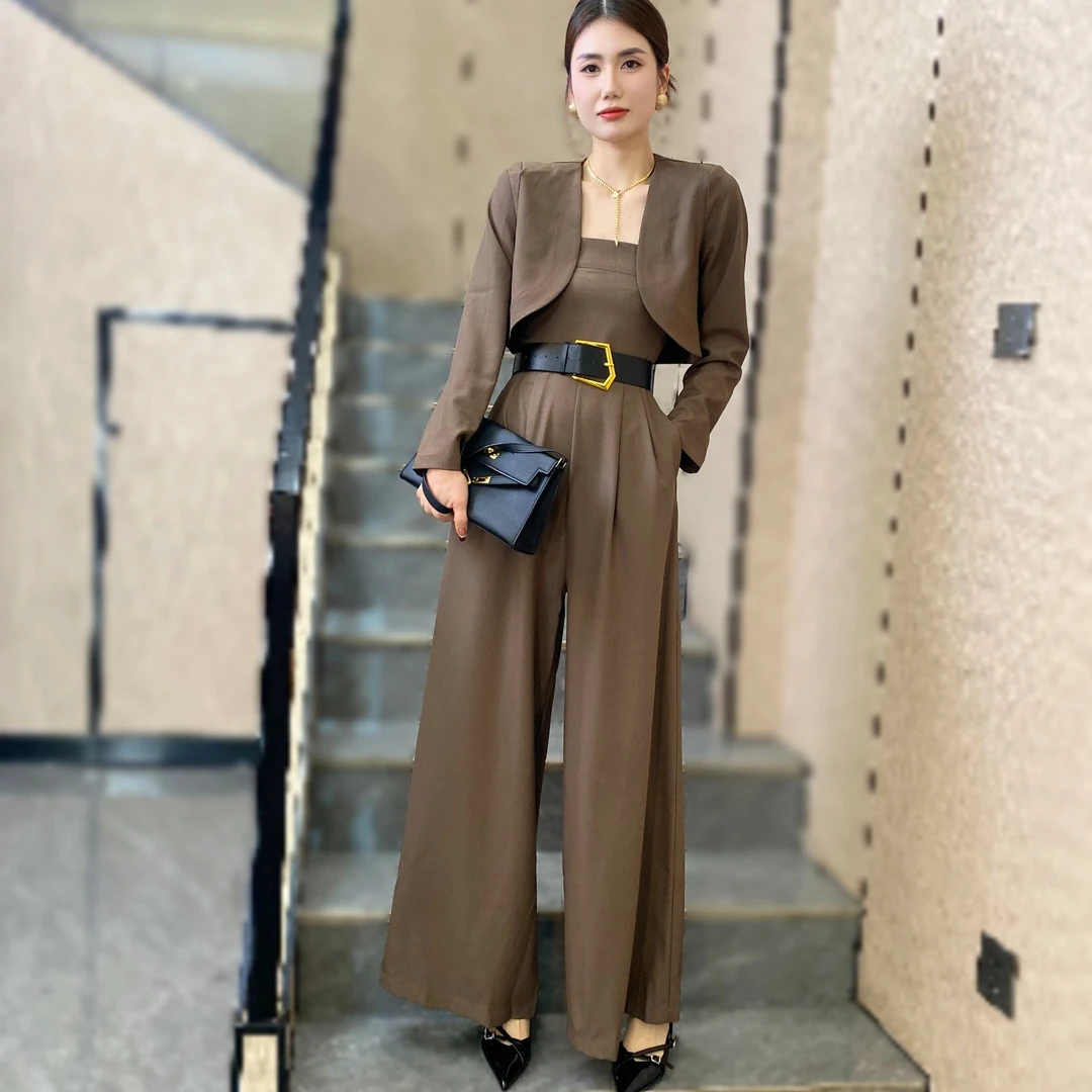 春季新品2025连体裤职业女裤简约西装短款外套休闲气质优雅