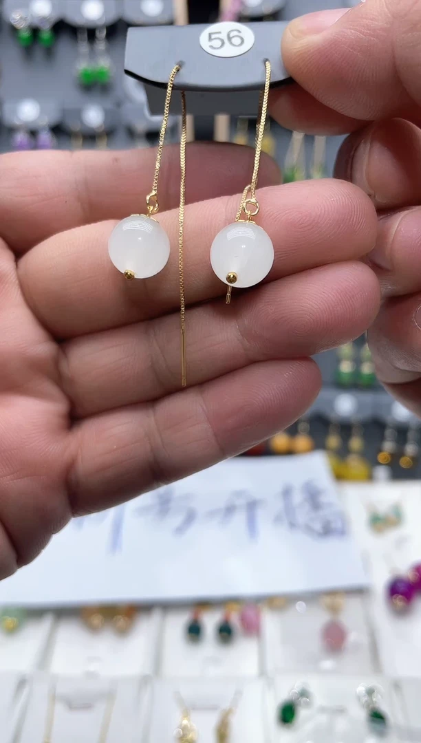 【闪购商品】和田玉耳饰14K金镶嵌和