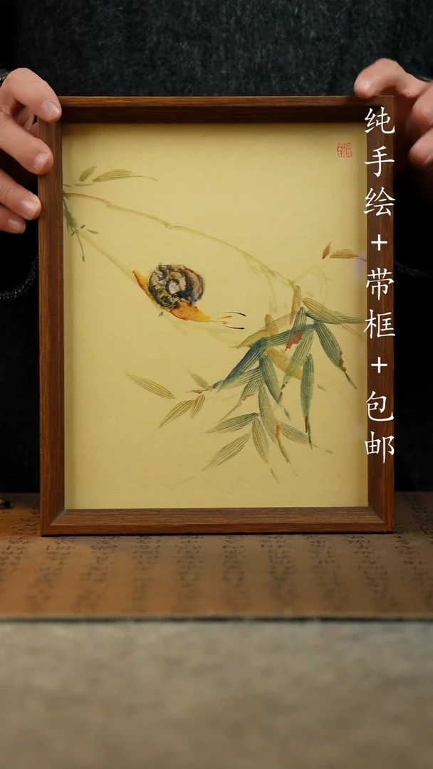 国画纯手绘原创国风国画：画芯+摆台