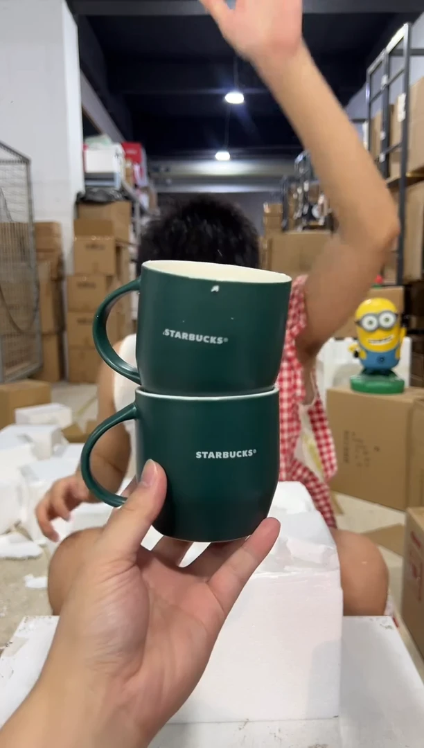 瓷片绿色星爸爸咖啡杯2件套微瑕
