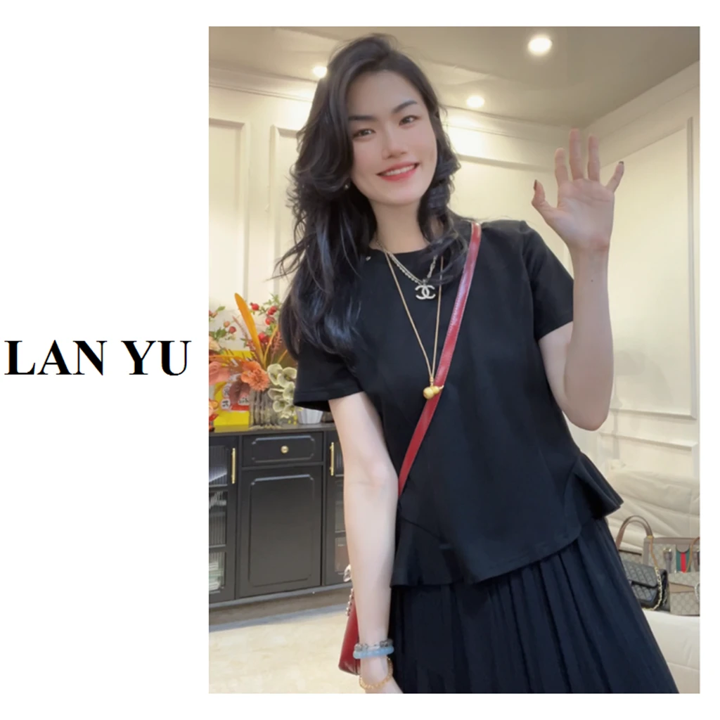 明线装饰软糯风圆领森系短袖T恤修身半袖女士LY