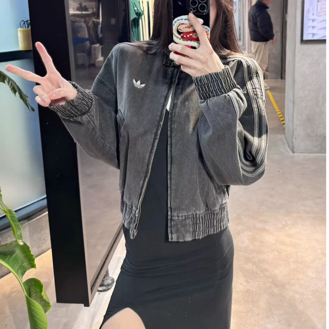 Adidas TRACK 欧若风新年款新中式牛仔运动宽松夹克外套JY8274