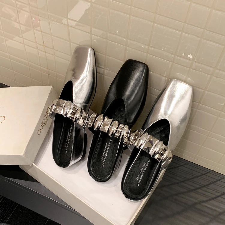 跟高5cm/34-39/浅口包头内增高日常包头拖法式半拖英伦风方头