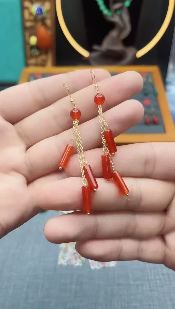 【闪购商品】南红玛瑙耳饰银S925镶嵌704000