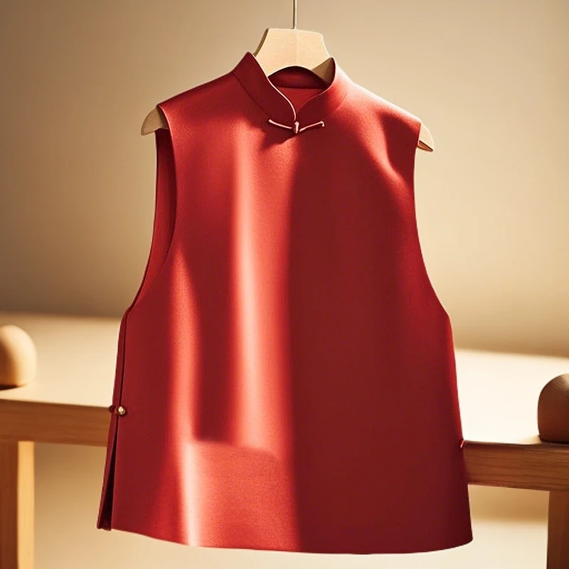 新年本命年穿搭新中式国风无袖背心气质独特绝美红色盘扣马甲春季