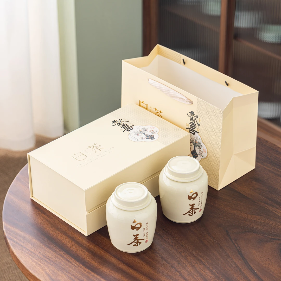 过年送礼 双陶瓷罐茶叶礼盒装 老白茶 寿眉 茶叶罐装散茶