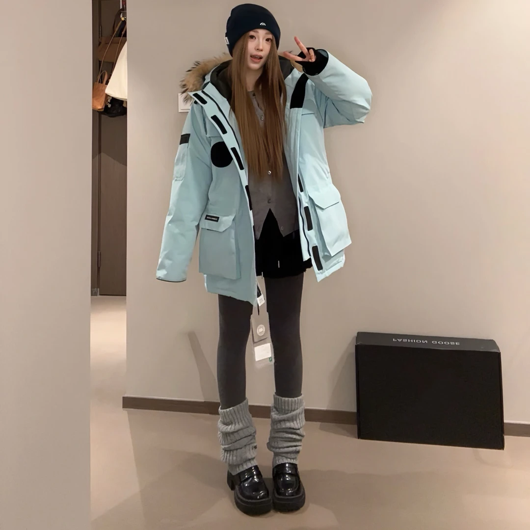 情侣羽绒服厚款情侣拒污拉链连帽黑色中长款