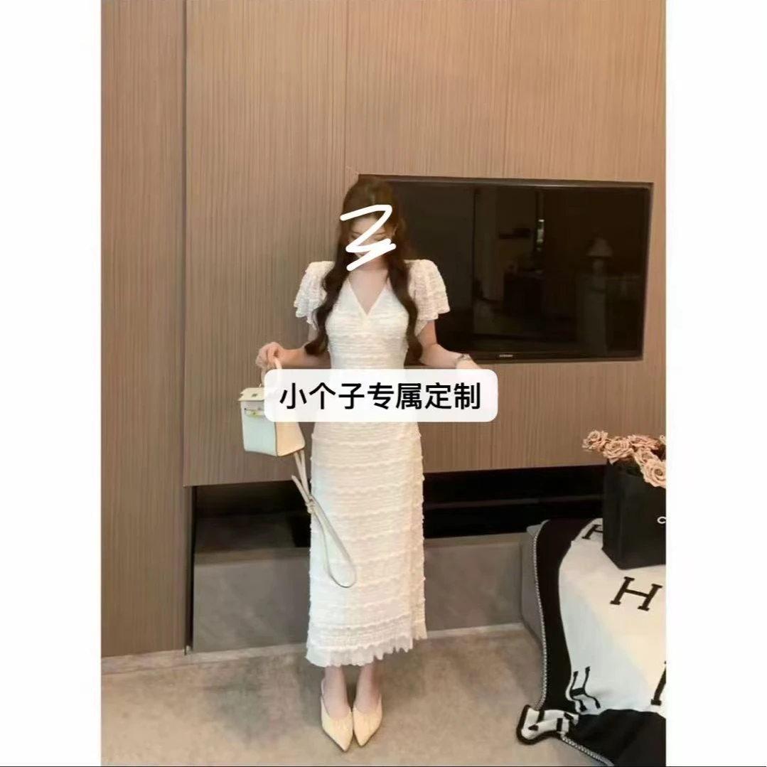 小个子法式茶歇蕾丝连衣裙夏季新款时尚气质高级感名媛修身仙女裙