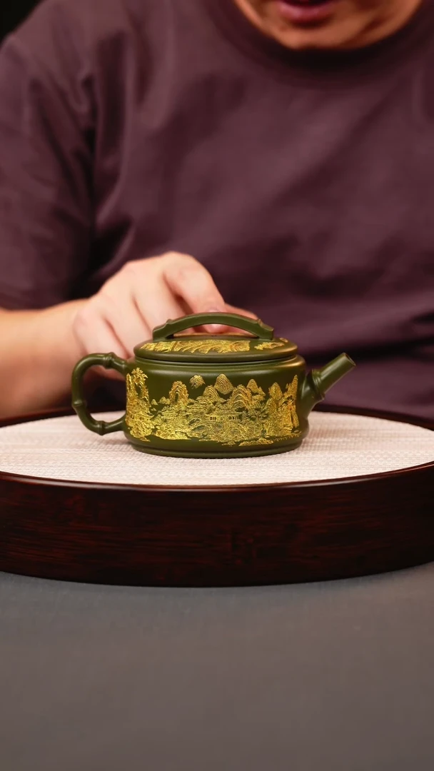 茶壶紫砂绿泥洒金竹节汉瓦