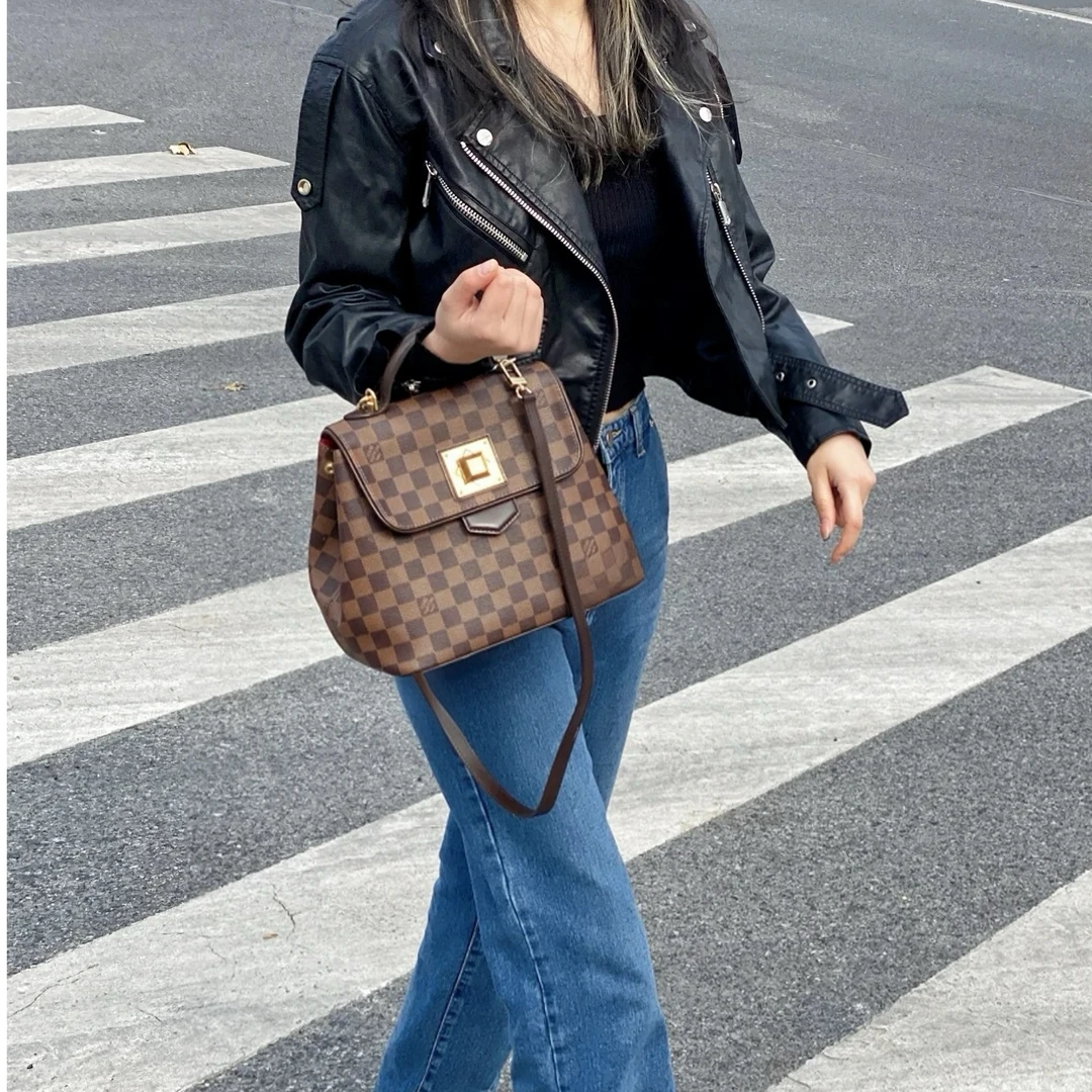 95新 LouisVuitton/路易威登 LV棕棋盘格手提包单肩包斜挎包