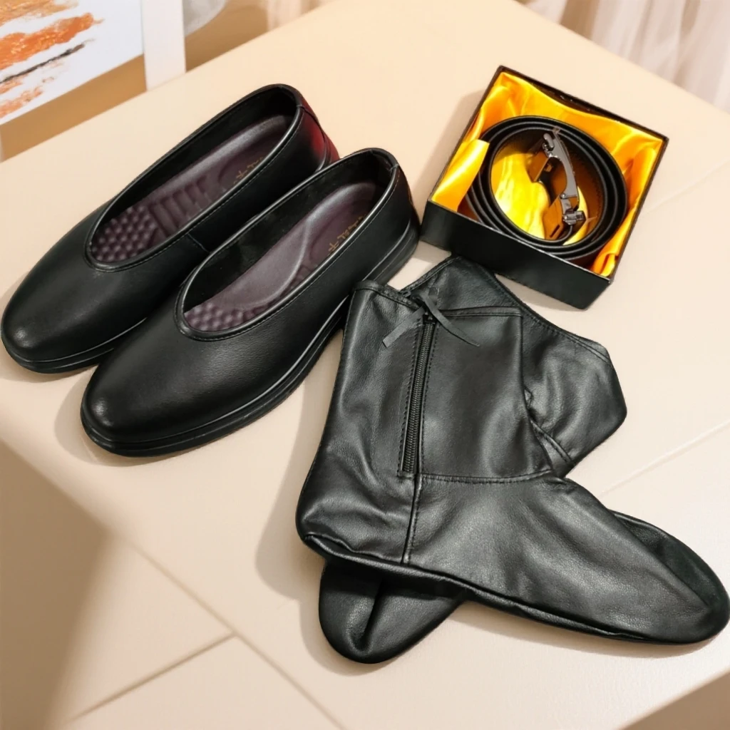 透气舒适真皮男鞋8666+软底软面麦斯海袜子+真皮皮带自动扣套盒