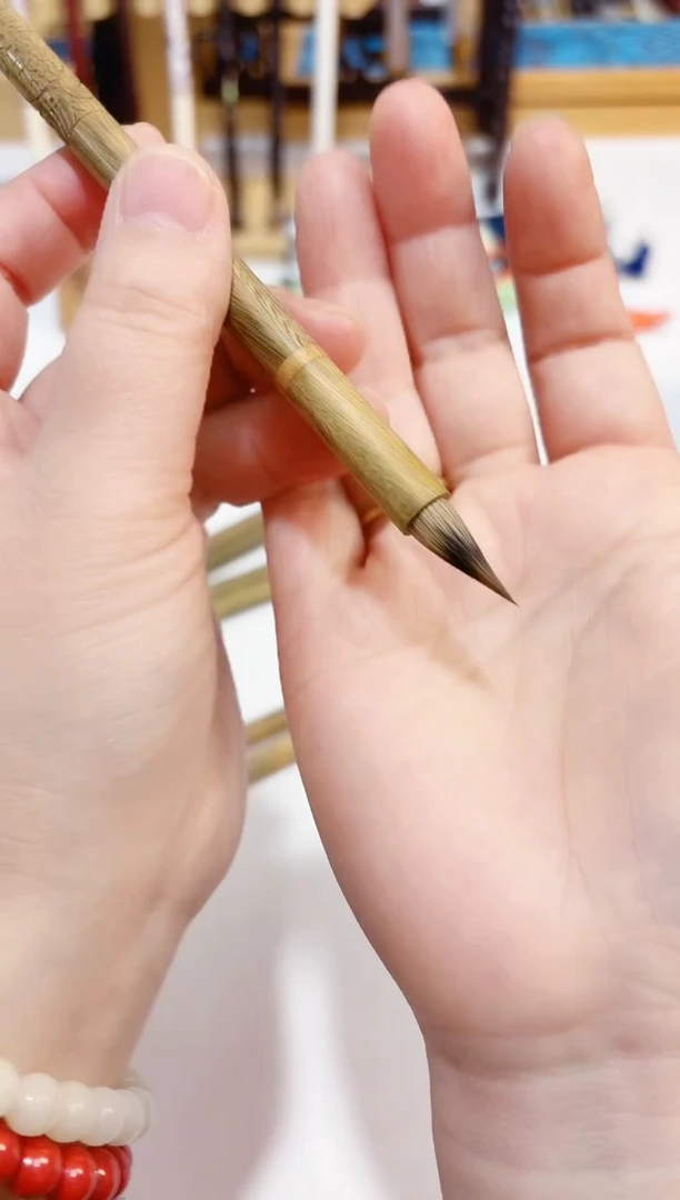 小青花 绿檀杆紫狼豪小楷毛笔1支 出锋1.9 口径0.7