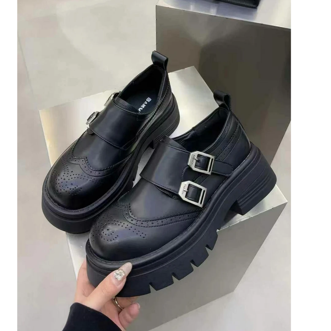 乐福鞋欧货早春款时尚厚底增高粗跟乐福玛丽珍小皮鞋女款 H2109-1