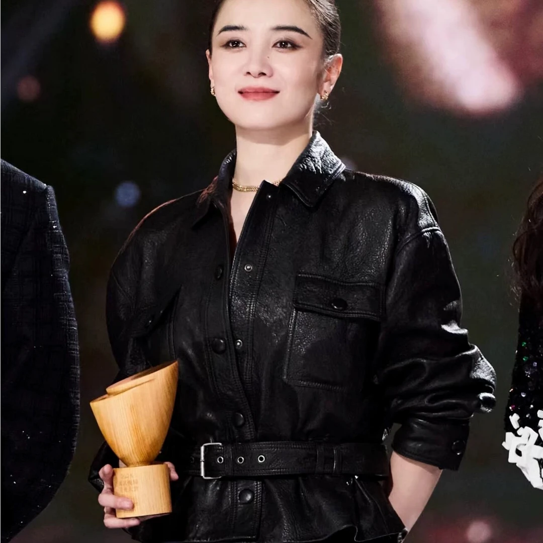 【明星同款】宋佳同款2025新款高端黑色酷飒皮衣外套女机6005腰带