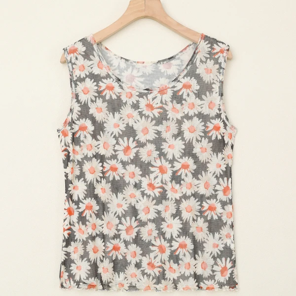 LANZIBES/蓝之蓓真丝网纱圆领无袖背心通勤宽松休闲上衣B9599