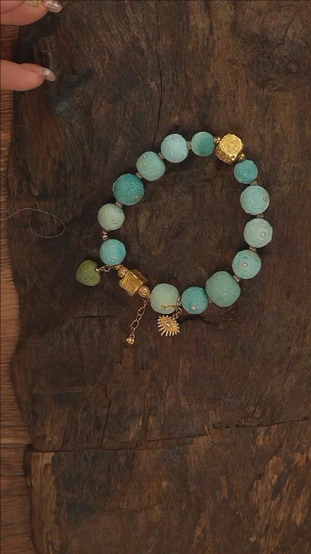 【闪购商品】绿松石手串18K金镶嵌a2458定制