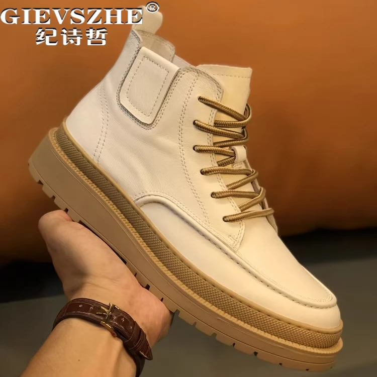 纪诗哲男鞋复古透气短靴百搭轻便秋冬休闲鞋子男款时尚厚底马丁靴