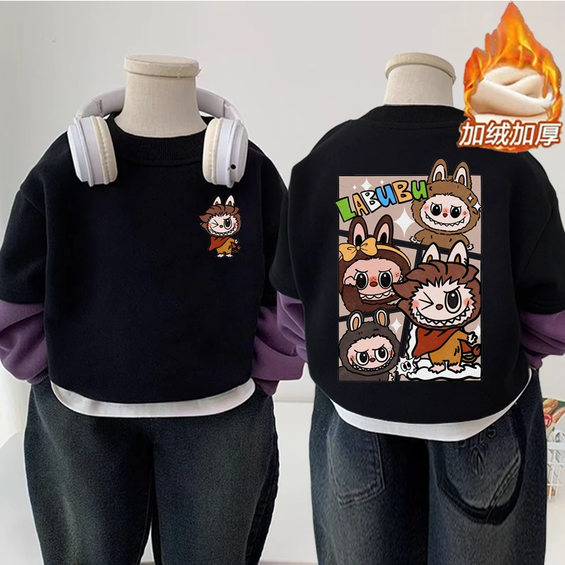 男童拉布布假两件卫衣2025新款儿童打底上衣男孩韩版加绒长袖秋冬