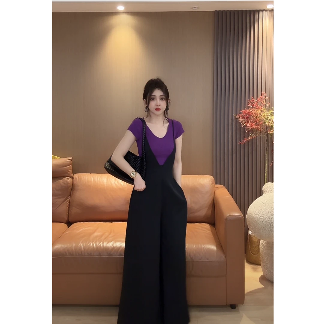 D1 休闲深V高腰显瘦洋气减龄气质吊带裤 ED0107