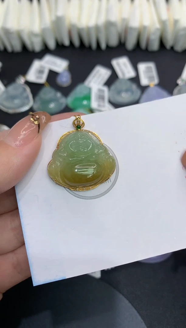 吊坠(不含链)18K金镶嵌翡翠111