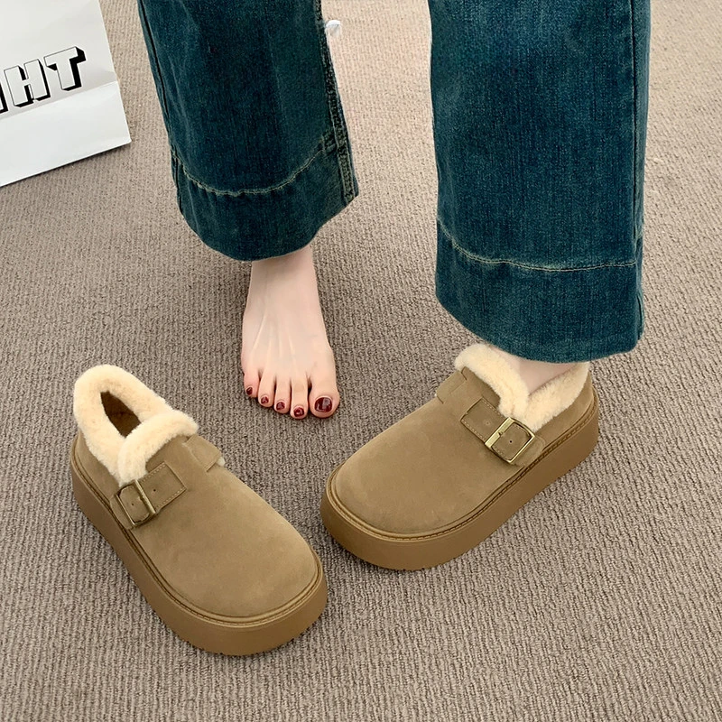 厚底加绒豆豆勃肯鞋女2025新款秋冬外穿毛毛面包鞋保暖棉鞋雪地靴