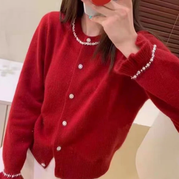 012编码】本命年红色毛衫时尚新年红色上衣红色针织衫女士过年衣服