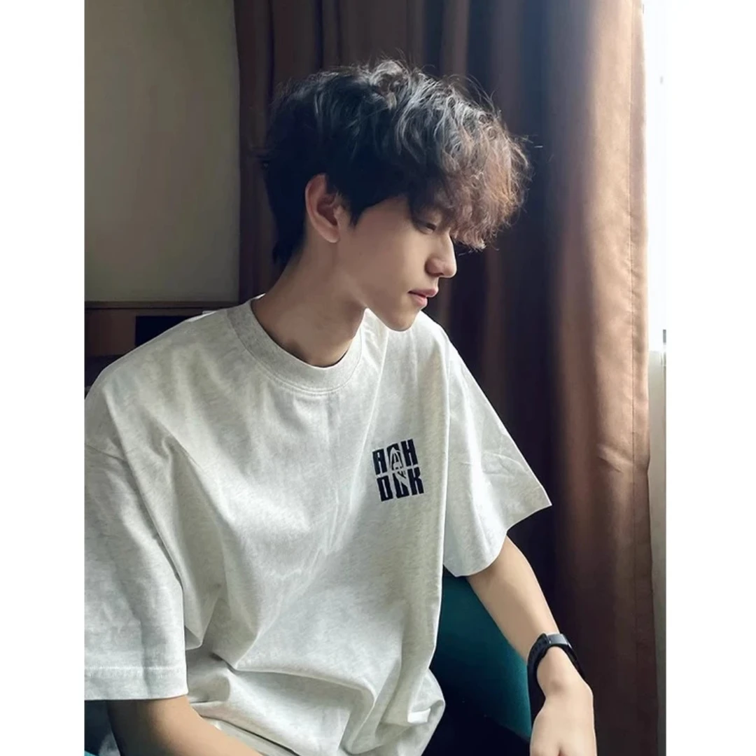 爆酱家 美式高街oversize慵懒风简约刺绣短袖T恤男女同款半袖上衣