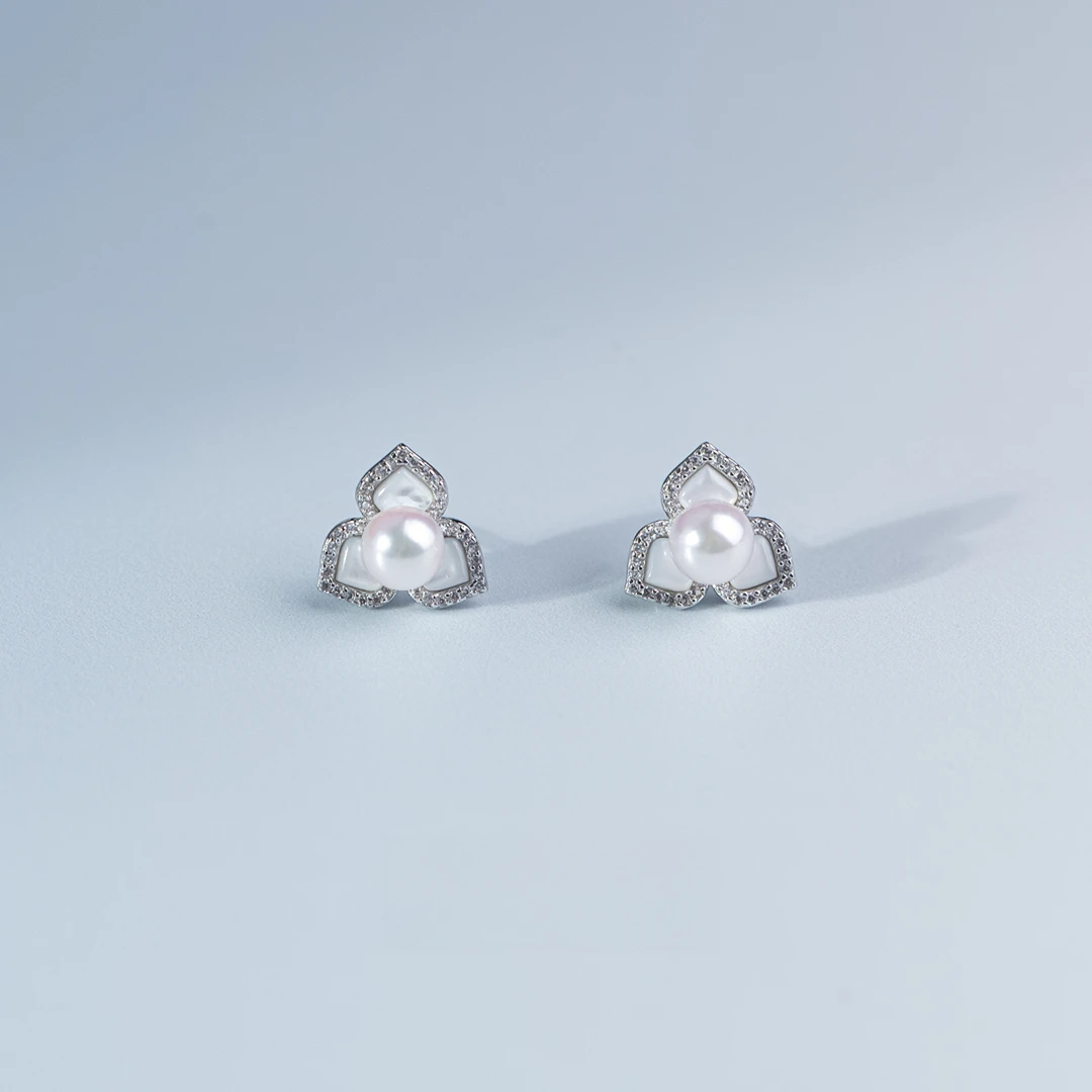 【天天姐弟】天使之泪海水akoya珍珠S925银耳钉5-6mm 轻奢气质百搭