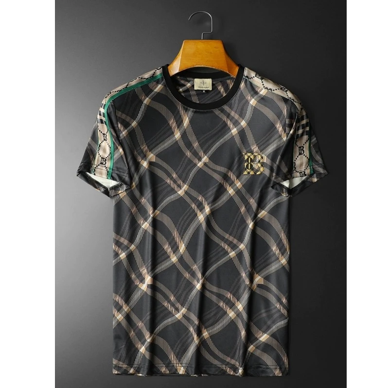 米茨波丹潮牌冰丝光棉短袖t恤男士薄款修身夏季新款大码透气半袖