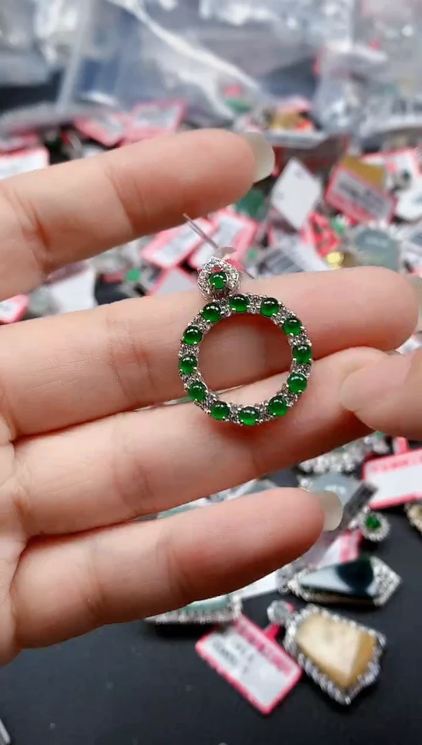 银S925镶嵌戒指翡翠天然A货缅甸翡翠