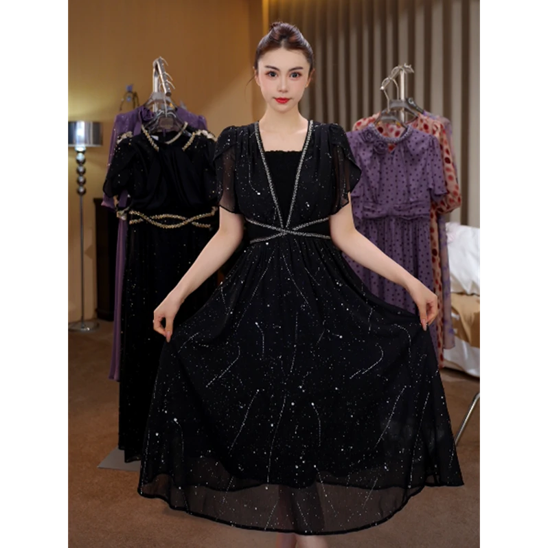 璀璨之星 G6125新款今年流行夏季显瘦a字裙轻奢法式优雅连衣裙