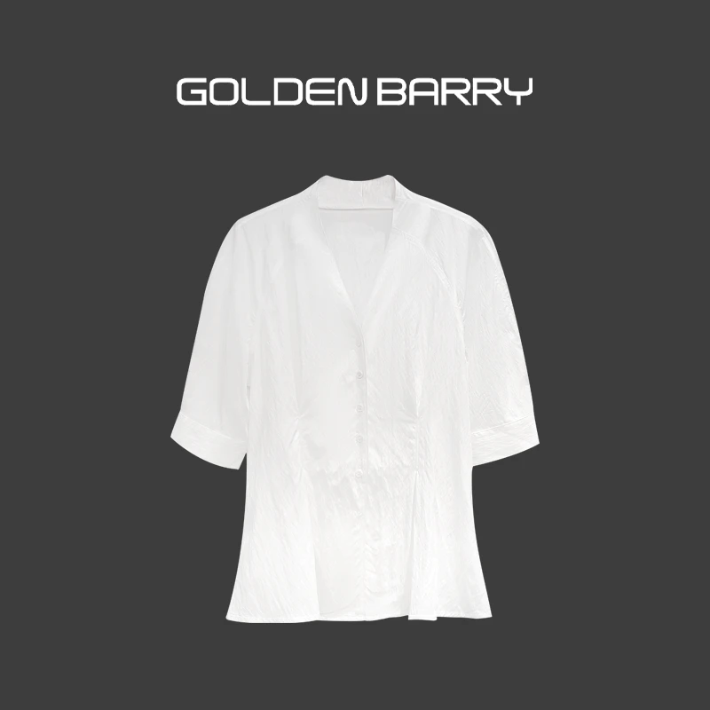GOLDENBARRY|211063时尚气质V收腰衬衫【微瑕1】