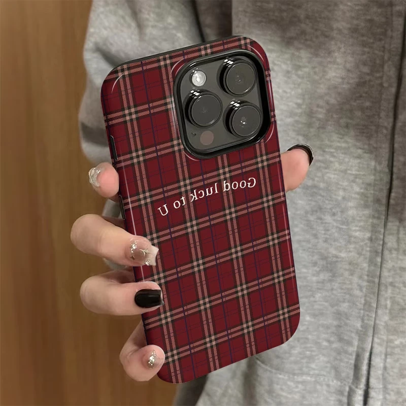 简约格纹菲林二合一适用苹果16/pro华为新款vivo小米15oppo手机壳